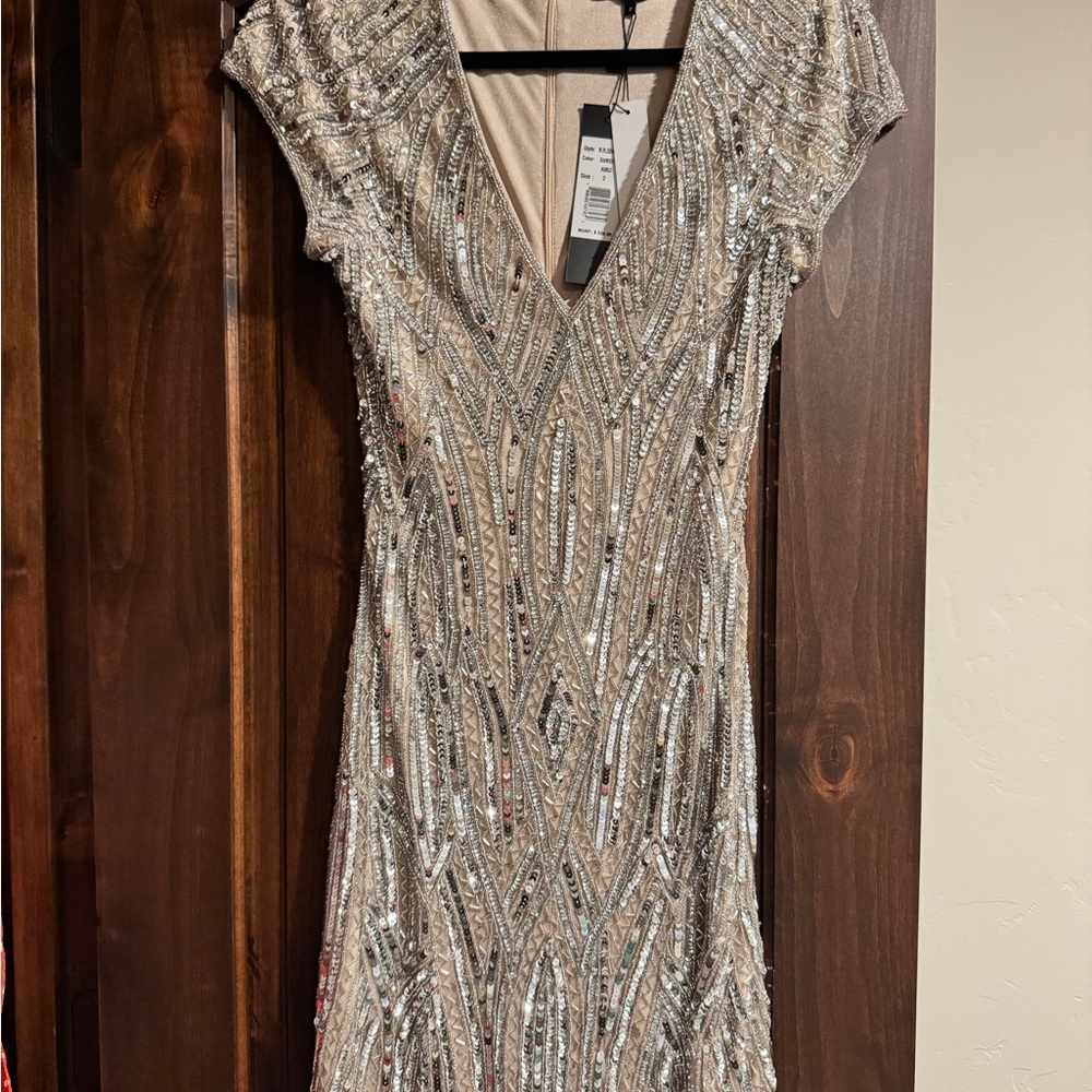 Parker Black Silver Sequin Sheath Dress NWT